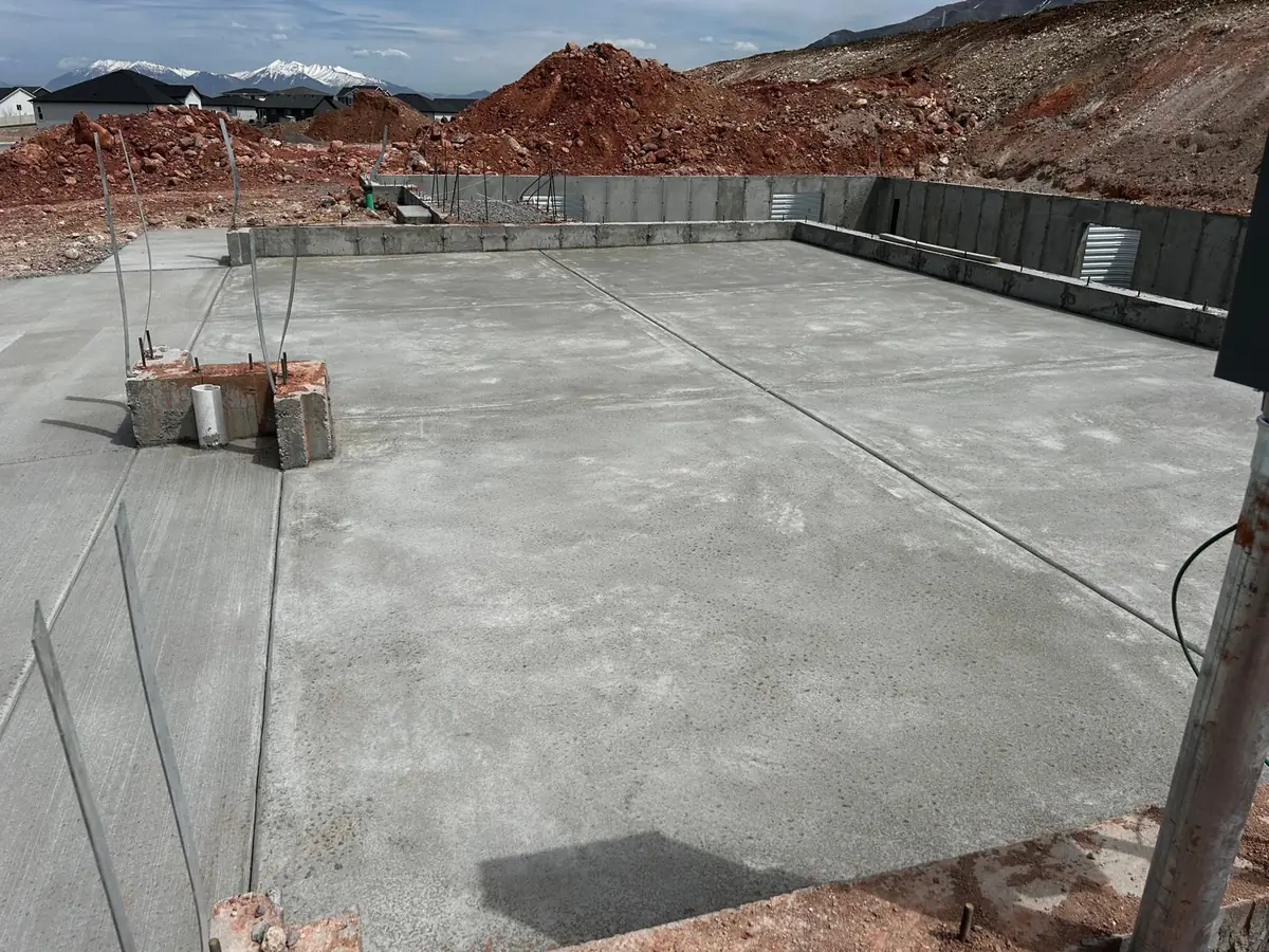Large concrete slab with service penetrations and a planned joint layout