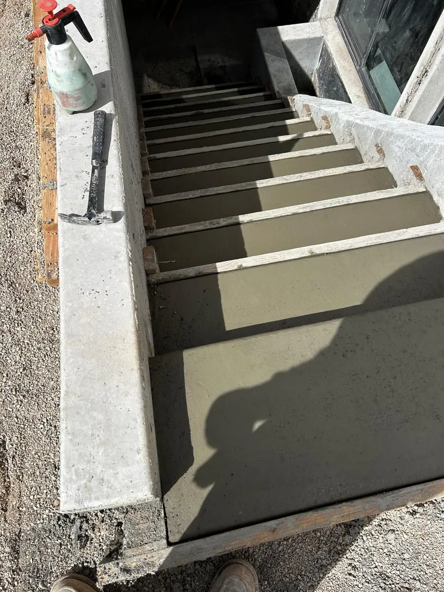 Freshly finished concrete steps with straight edges