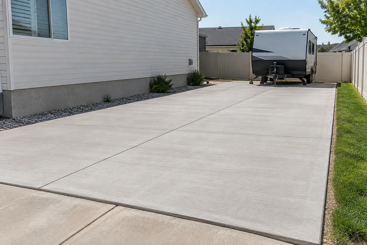 Concrete parking pad beside a house