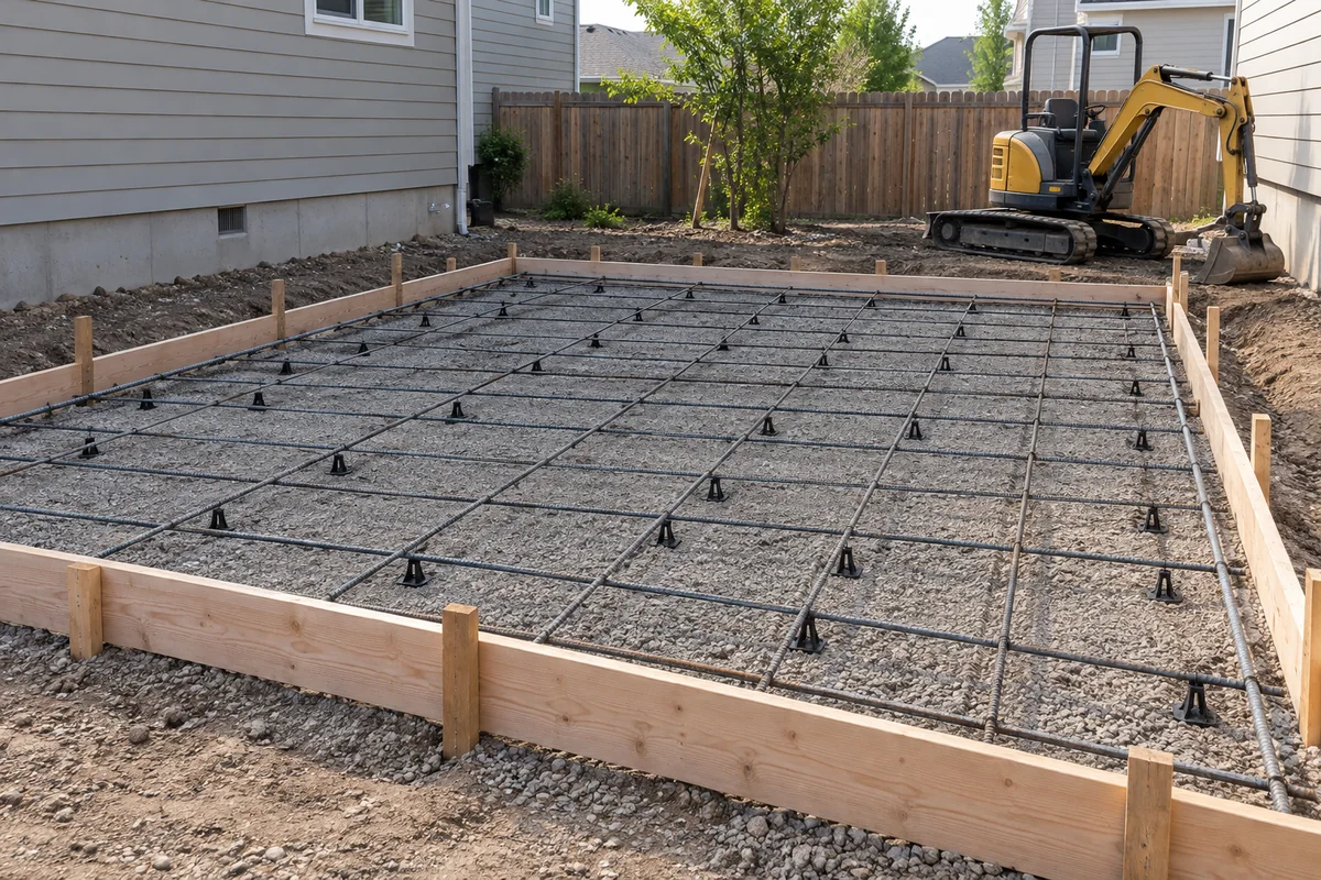 Forms and reinforcement prepared for concrete