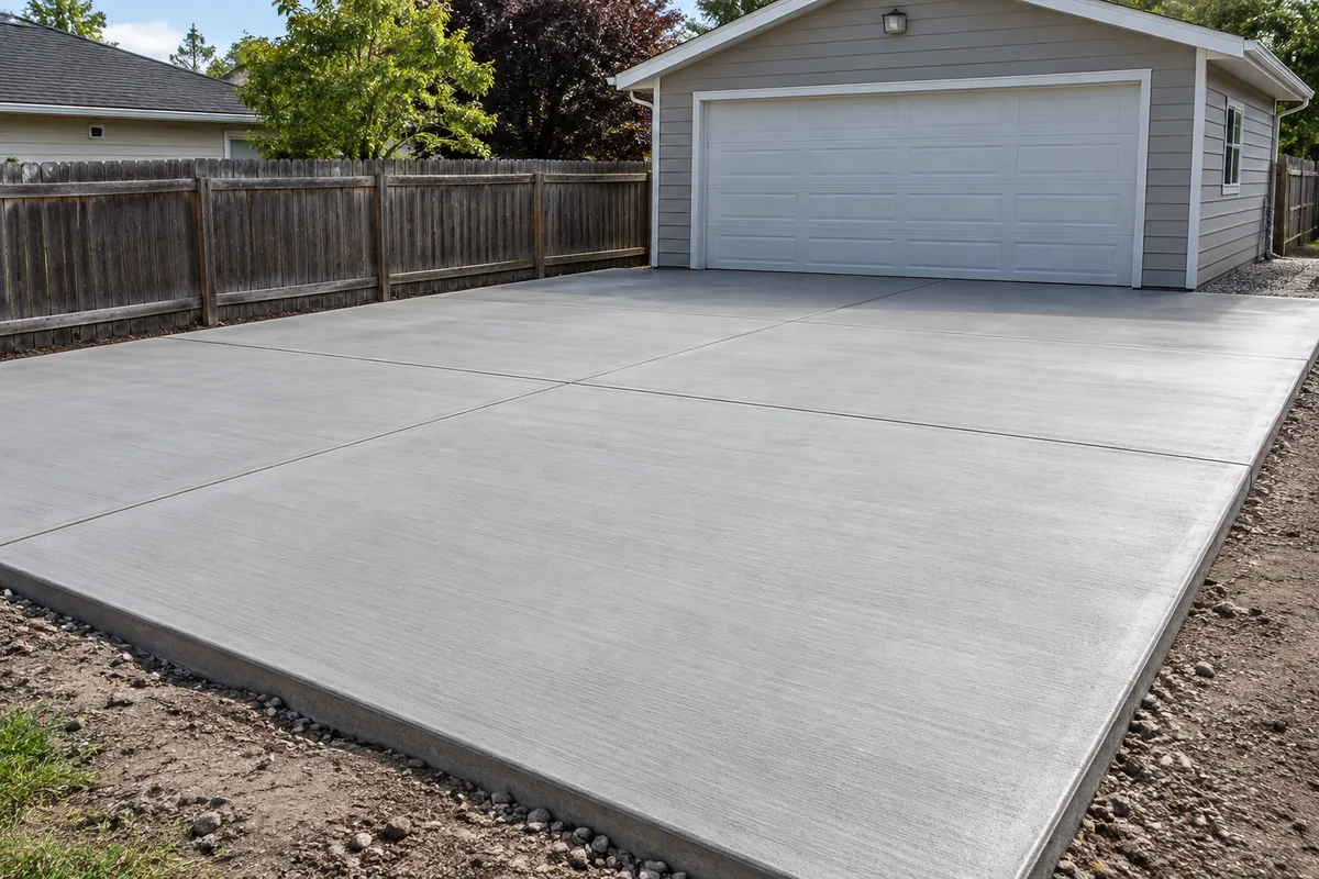 Concrete slab with an apron and defined joints