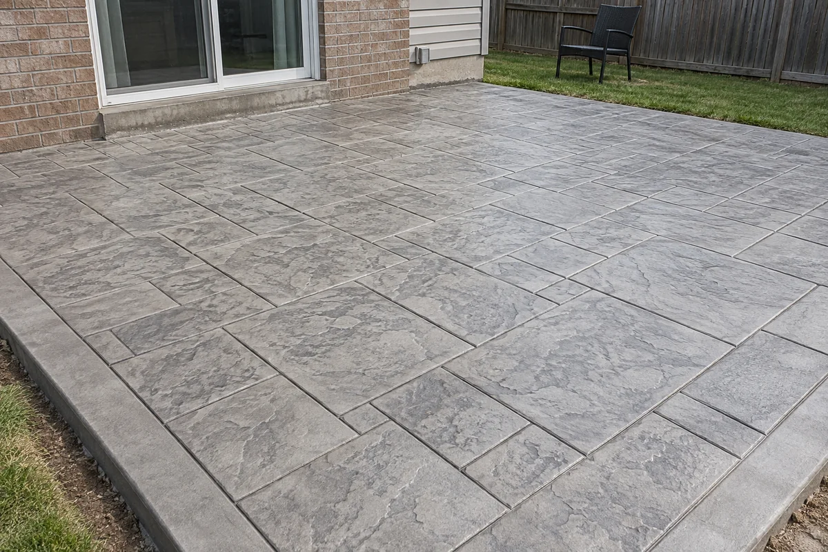 Stamped concrete patio showing a decorative finish